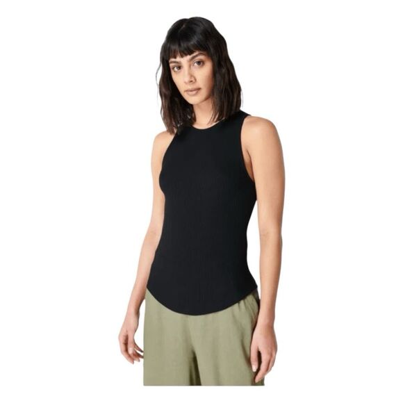 Sweaty Betty Harper Racer Rib Tank Top Black Knit L - Picture 1 of 16